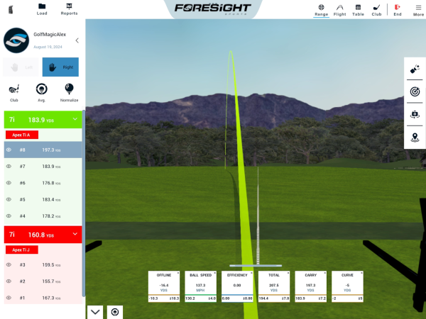 Foresight GC3 Launch Monitor iPad data